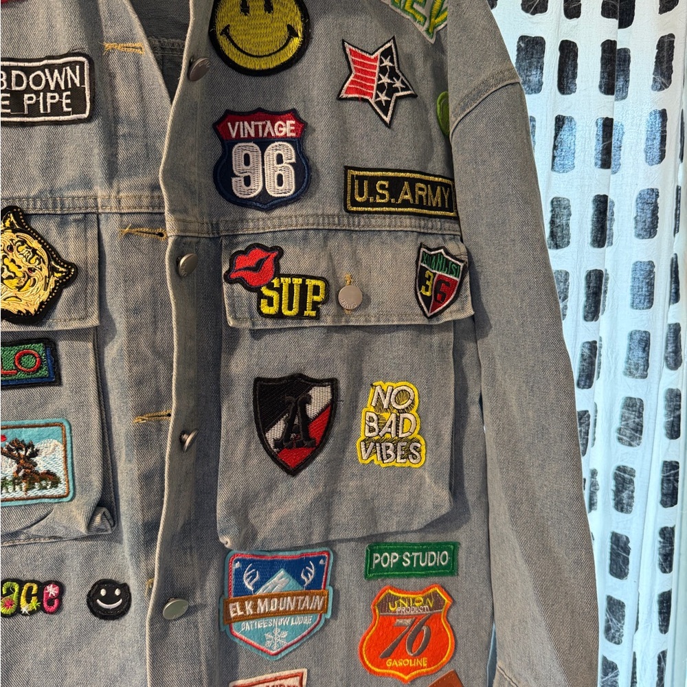 Boutique Denim Jacket with Colorful Patches - Picture 3 of 5